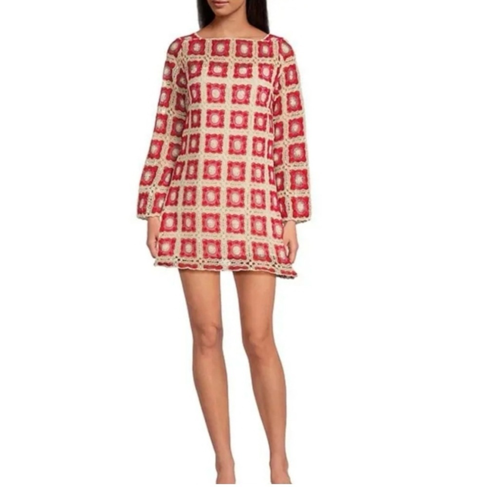 Chelsea & Violet Red Patterned Crochet Mini Dress